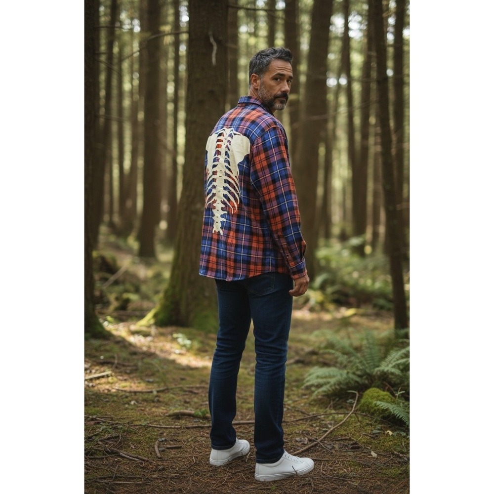 Urban Outfitters Plaid Graphic Layered Sleeve Shirt Mens Medium Streetwear